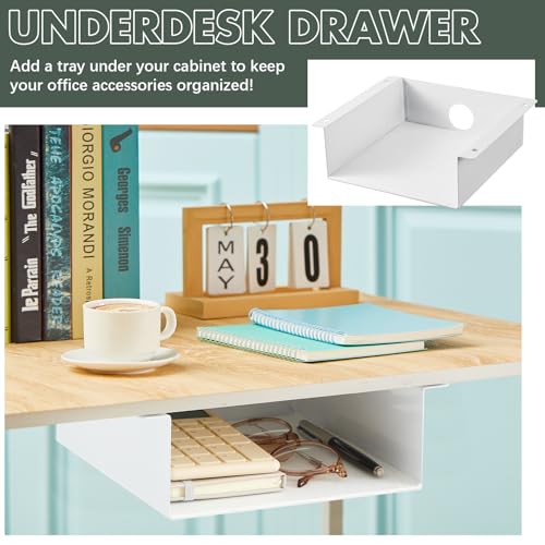 Yaocom 2 Pack Under Desk Hanging Shelf, Carbon Steel Storage Tray with Mute Felt Sheets, Mount Shelves Organizer for Office Home Workstation Gaming Desk Stand up(7.5x8x2.8 in/Storage Shelf,White) - color: White, size: 7.5x8x2.8 In
