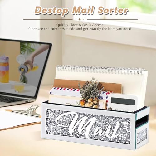 Crushed Diamond Mail Organizer, Crystal Mail Organizer Countertop, Mirror Letter Holder, Mail Tray, Mail Holder Box for Desk, Mail Holder for Wall - color: Mail Organizer