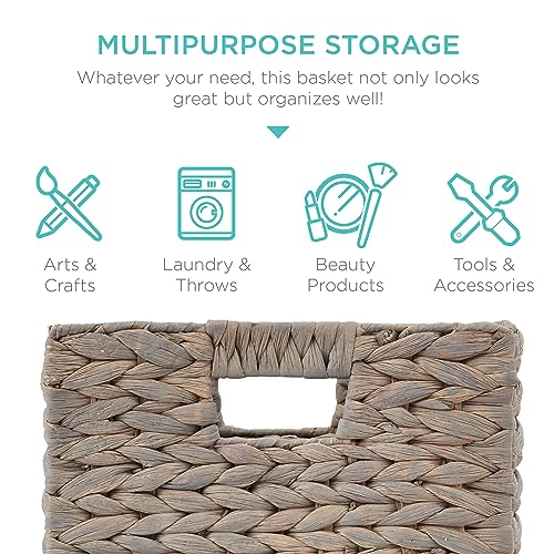 Best Choice Products 10.5x10.5in Pack of 5 Cube Storage Baskets, Water Hyacinth Multipurpose Collapsible Organizers, Handwoven Laundry Totes for Laundry, Living Room, Kids Room & Nursery - Gray - color: Gray, size: 10.5x10.5in