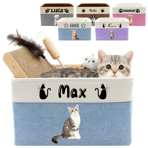 Customized Pet Toy Storage Basket - Personalized Dog & Cat Toy Organizer with Name, Foldable & Durable Fabric Bin for Pet Supplies, Organizer for Toys, Coats, Clothing, Blankets Blue - color: Blue