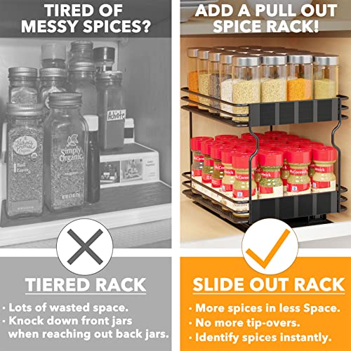 SpaceAid Pull Out Spice Rack Organizer for Cabinet, Heavy Duty Slide Out Seasoning Kitchen Organizer, Cabinet Organizer, with Labels, 8.5" W x10.75 D x8.5 H, 1 Drawer 2-Tier - style: 8.5" W, 2-Tier