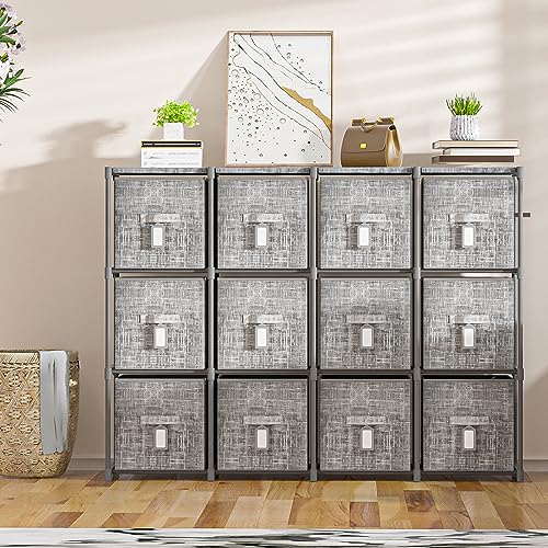 LUKYTOWER Cube Storage Organizer Shelf with Printed Bins + Labels, Cubby Storage Organizer with Bins, Large Capacity Shelves for Storage,Closet, Living Room, Dorm, Yarn (Grey, 6 Cube) - size: 6 Cube