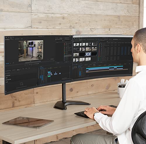 VIVO Dual LED LCD Monitor Mount, Free-Standing Desk Stand for 2 Screens up to 32 Inch, Heavy-Duty Fully Adjustable Arms with Max VESA 100x100mm, Black, STAND-V032F - color: Black, size: 13" - 32" screens