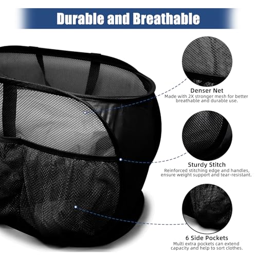 Collapsible Laundry Baskets, Upgrade Pop Up Laundry Hamper with Convenient Bags, Foldable Laundry Basket Mesh Light Weight, Easy to Carry Clothes Hampers for Laundry, Dorm, Toys, Travel Black - color: Black