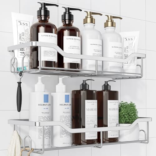Kitsure Shower Caddy Large - Adhesive Shower Organizer, Stainless Steel Shelf for Inside Shower, No Drill Bathroom Organizers and Storage, Home Decor Accessories, 2 Pack, Sliver - color: Silver, size: Large