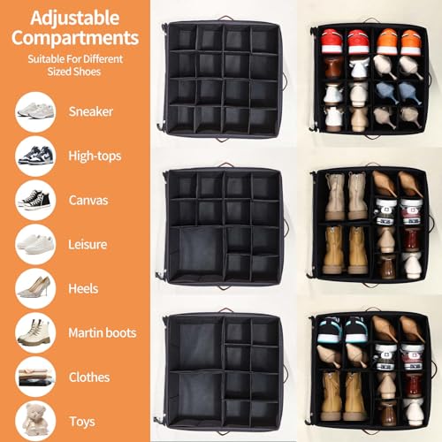 INSTY 2 Pack Shoe Organizer for Closet, Fits up to 32 Pairs, Adjustable Dividers for Shoe Storage, Space-Saving Shoe Bins and Clear Top, Black - color: Black