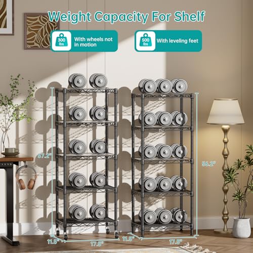 SINGAYE 5 Small Shelf Storage Wire Shelves Closet Bathroom Organizers Metal Pantry Kitchen Garage Shelving Unit Laundry Room Organization Home Narrow Rack Net Basket with Wheels Black - color: Black, size: 5Tier/11.5"D X 17.5"W X 57"H