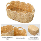 Coeusy Scalloped Basket Set of 2,Water Hyacinth Basket for Organizing and Decor,Hand-Woven Wicker Storage Baskets with Built-In Handles for Nursery,Gift,Laundry