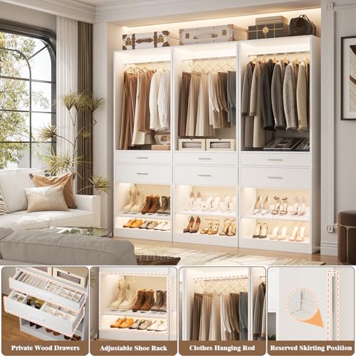 Unikito 25” W x 80'' H Closet Organizer Storage with Hanging Rod and 2 Wooden Drawer, Adjustable Angled Shoes Rack, Sturdy Garment Racks, Walk-in Closet Tower for Bedroom, Mudroom, and Entryway, White - color: White, size: 25 Inch