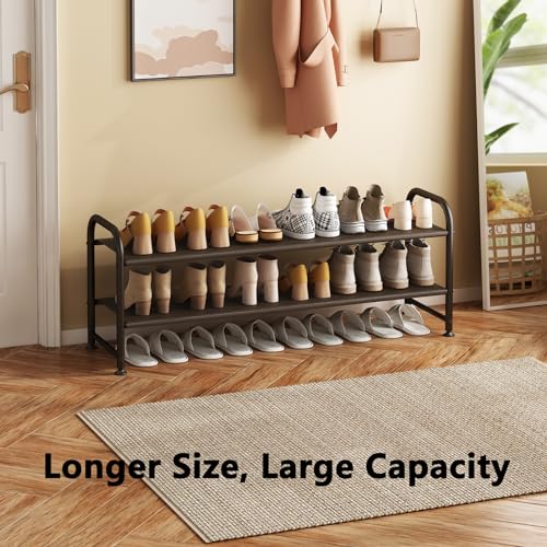 INGIORDAR Shoe Rack 2 Tier Long Storage Organizer Wide Metal Shoe Shelf for Closet Entryway Brown - color: Brown, size: 2 Tier