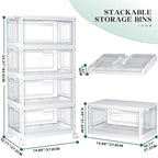 Kmiectse Clear Storage Bins with Lids - 4 Tier Plastic Bins with Wheels, Stackable Storage Bin, Closet Organizers Box for Bedroom, Living Room, 23 QT Folding Box with Magnetic door - size: 23QT-4Pack&1Lid