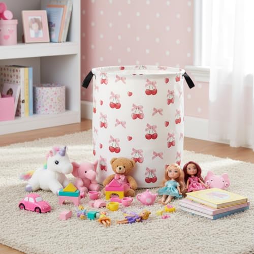 Baby Laundry Basket Baby Nursery Hamper Kids Laundry Basket Toy Storage Bin for Boys Room Decor Gift Baskets for Bedroom Bathroom(Cherry) - color: Cherry