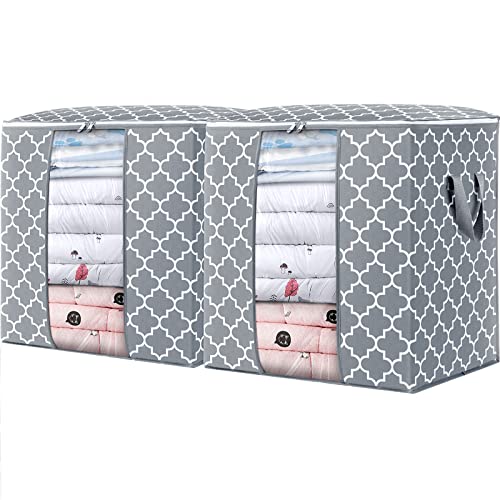 WISELIFE Storage Bags 2 Pack/100L Large Blanket Clothes Organization and Storage Containers for Comforters,Bedding, Foldable Organizer with Reinforced Handle, Clear Window, Sturdy Zippers,Light Gray - color: Light Grey, size: 2x 100L