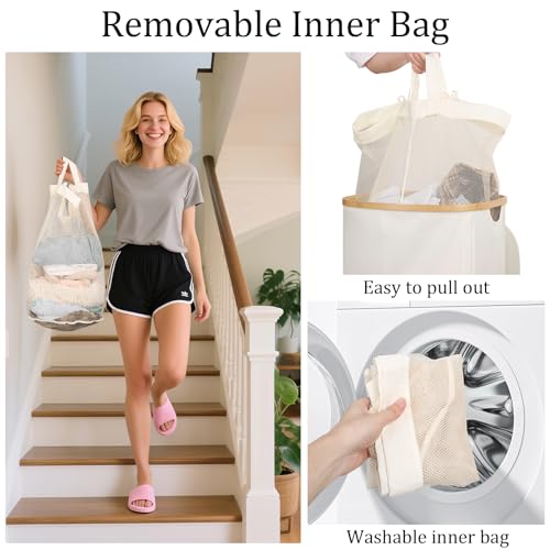 Slim Laundry Basket with Lid, 80L Narrow Laundry Hamper with Removable Bag, Clothes Hampers for Laundry with Bamboo Handles for Bathroom, Bedroom, Dorm & Laundry Room - color: Beige, size: 80L
