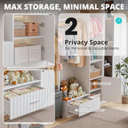 PatioPerk Closet System,Closet Organizer with Hanging Rods & Storage Shelves,Wardrobe Clothes Rack with Drawers and coat tree, Modern Garment Rack for Dressing Room, Hallway, White