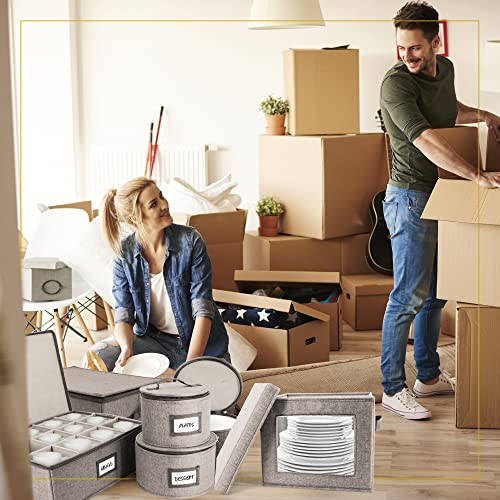 HOMELUX THEORY Hard Shell China Storage Containers for Dishes, 2pcs 10"x8" Plate Storage, Square Storage Containers with Lid, Heavy Duty Fine China Dish and Dinnerware Storage with 30 Felt Pads - color: Dark Gray, size: 12. Plate Storage 10" (Cube 2pc)