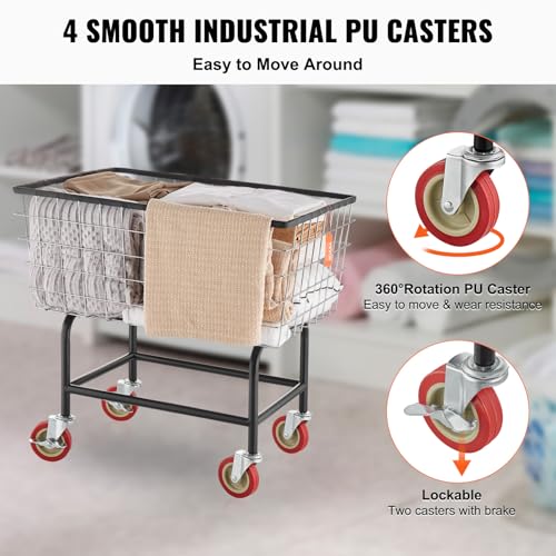 VEVOR Wire Laundry Cart, 2.8Bushel Wire Laundry Basket with Wheels, 26.7''x21.7''x26.4'' Commercial Basket Cart, Steel Frame with Chrome Finish, 4" Casters - size: 2.8 Bushel--26.7''x21.7''x26.4''