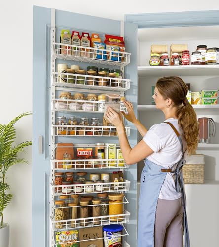Mefirt Over The Door Pantry Organizer, Wall Mount Spice Rack, Pantry Hanging Storage and Organization, 8 Adjustable Baskets Heavy-Duty Metal for Home & Kitchen, Back of Door Seasoning Rack - White - color: White, size: 8-Tier