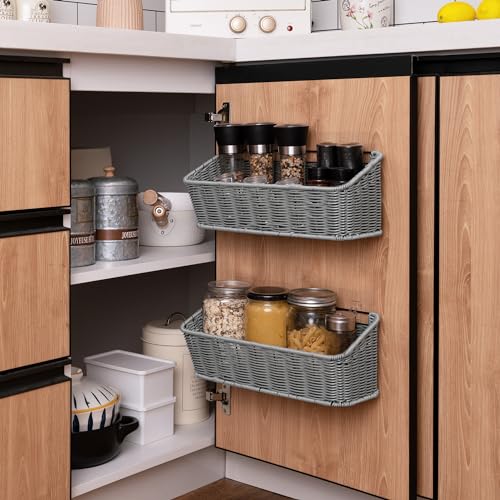 GRANNY SAYS Wicker Hanging Basket, 2 Pack Storage Baskets for Cabinet, Wall Mount Fruit Basket for Kitchen, Adhesive Bathroom Cabinet Organizer, Pantry Organizers and Storage, Gray - color: Slate