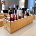 guiogc Set of 2 Bamboo Drawer Organizer, Stackable Utensil Organizer for Kitchen, Bamboo Storage Box Wood Silverware Tray for Drawer - size: 14.95" x 5.2" x 1.96"