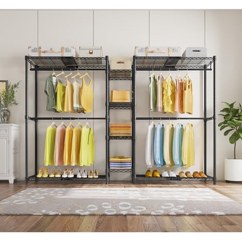 VIPEK X3 Expandable Heavy Duty Clothes Rack Adjustable from 5'2" to 8' with Adjustable Shelves and Hanger Rods, Large Freestanding Clothing Racks Reach-in & Walk-in Closet, Max Load 1210LBS, Black - color: Black, size: X3