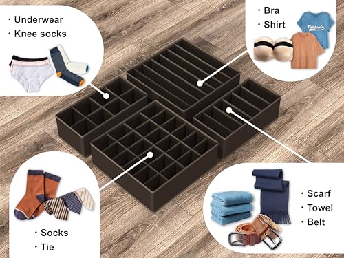 Simple Houseware 4-Pack Drawer Organizer Set - Closet Dividers for Underwear, Socks, Bras, Scarves, Ties - Foldable Non-Woven Storage Boxes, Brown - color: Brown, size: 4 Pack