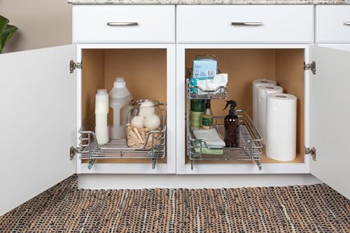 Household Essentials Glidez Multipurpose Chrome-Plated Steel Pull-Out/Slide-Out Storage Organizer for Under Sink or Under Cabinet Use - 2-Tier Design - Fits Standard Size Cabinet or Shelf, Chrome - size: 12.25" - Standard, style: Undersink