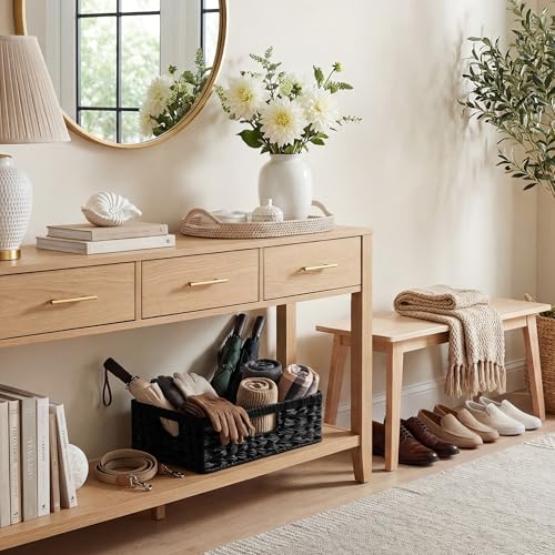 GRANNY SAYS Wicker Storage Baskets for Shelves, Wicker Basket for Organizing, Shallow Basket, Woven Baskets for Pantry Storage, Black, 1-Pack - color: Black, size: 15¼"L x 11¾"W x 4¾"H