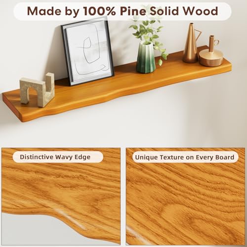 Floating Shelves for Wall Rustic Farmhouse 36 Inch Floating Shelf Bathroom Wooden Shelves for Wall Mounted Live Edge Pine Shelf with Unique Natural Grain for Bedroom Kitchen (Honey Walnut) - color: Honey Walnut, size: 36 inch - 2pcs