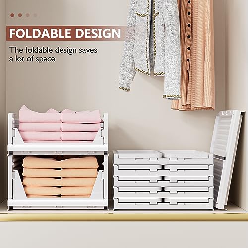 4 Pack Folding Closet Organizers Storage Box, Stackable Storage Bins, Plastic Drawer Basket Closet Storage for Wardrobe Cupboard Kitchen Bathroom Office White-4L - size: 4 PACK-L