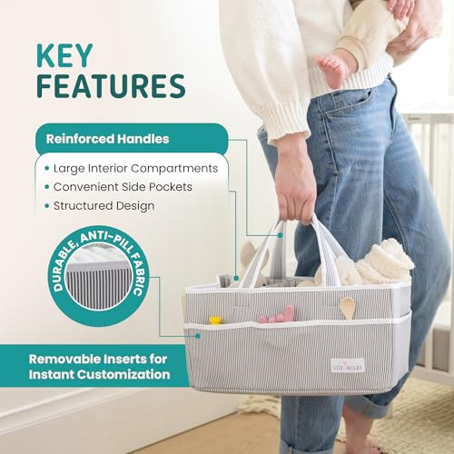 Lily Miles Baby Diaper Caddy Organizer - Large Tote Bag for Newborn essentials Boy or Girl - Baby Shower Basket - Nursery Must Haves - Registry Favorites - Newborn Caddie Car Organizer - color: Gray/Mint, size: Large