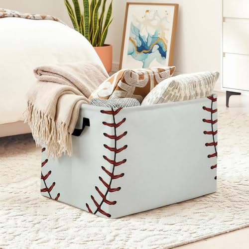56L Baseball Laundry Basket Clothes Hamper with Handles,Foldable Blanket Storage Large Laundry Hamper with Waterproof PE,Toy Storage Bin Organizer,Cube Clothes Organizer,Home Decor - color: Baseball