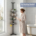 Standing Shower Caddy Corner, 4-Tier Adjustable Height Bathroom Organizer, 6-Section Pole, Sturdy Floor Standing Shelf for Shower or Bathtub – No Drilling, No Spring Tension