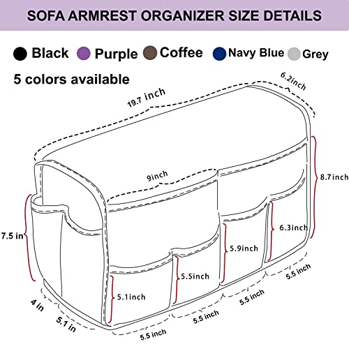 Armchair Caddy for Recliner Sofa Remote Control Holder Organizer for Recliners Purple Sofa Armrest Cover with 14 Pockets for Armchair Organizer