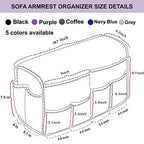 Armchair Caddy for Recliner Sofa Remote Control Holder Organizer for Recliners Purple Sofa Armrest Cover with 14 Pockets for Armchair Organizer