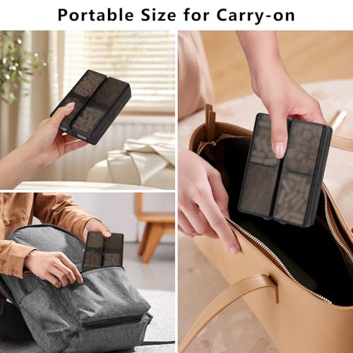 FYY 2 Pcs Daily Pill Organizer, 7 Compartments Portable Pill Case Travel Pill Organizer,[Folding Design]Pill Box for Purse Pocket to Hold Vitamins,Cod Liver Oil,Supplements and Medication-Clear Black - color: Clear Black, size: Large (1 Piece), Small (1 P