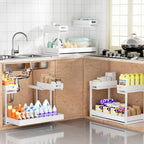 Upgrade 1 Pack Expandable Under Sink Organizers and Storage, 2 Tier Metal Pull Out Cabinet Organizer with 3 Slide Rails, Adjustable Height Slide Out Under Sink Drawers for Kitchen Bathroom Pantry - size: 1 Pack 15”-25”