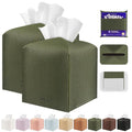 Tissue Box Cover Holder Square Tissue Cube Cover PU Leather Tissue Organizer with Bottom Belt for Bathroom, Tabletop, Car, Night Stands, Office, Home, Kitchen (2, OliveGreen) - color: Olivegreen