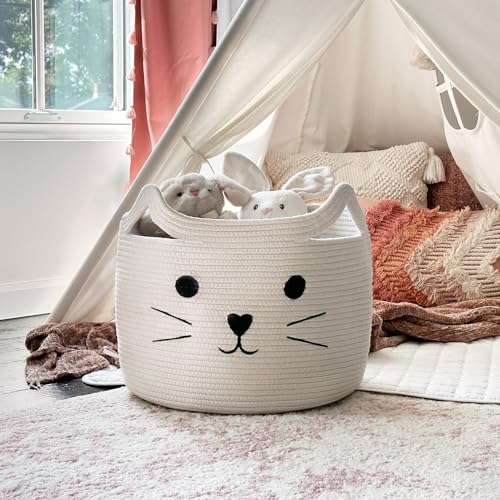 Large Woven Cotton Rope Storage Basket, Baby Laundry Basket Organizer for Towels, Blanket, Toys, Clothes, Gifts | Pet Gift Baskets for Cat, Dog - 15.7" L×11.8" H - color: White, size: 15.7"W x 11.8"H