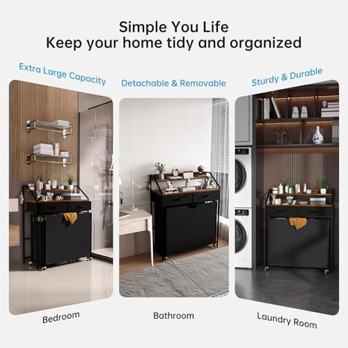 Laundry Sorter with 3 Section Pull Out Bags Rolling Laundry Basket Organizer with 2 Drawers Laundry Hamper with Shelves and Wheels for Laundry Room, Bathroom, Bedroom Organization(2 Tier) - size: 2 Tier