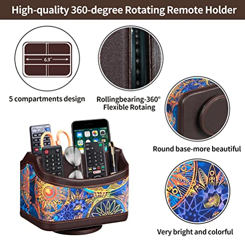 PUSU 360°Rotatable Remote Control Holder, PU Leather TV Remote Holder Caddy for Table, Bright and Colorful Art Supply Organizer Pen Holder, Multi-Functional Desk Organizer Living Room Office Decor - color: Datura