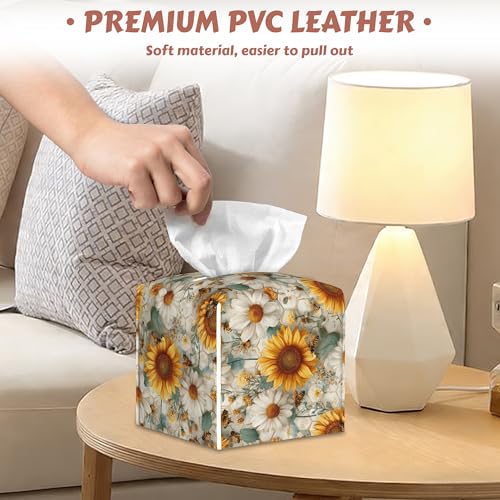 Tissue Box Holder - Sunflowers Butterfly Tissue Box Cover, Leather Square Paper Facial Decorative Tissues Cover for Bathroom Home Car Nightstand Vanity Desk, 2 Pcs - color: Sunflowers Butterfly