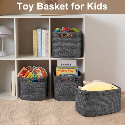OIASKET Storage Baskets for Organizing, Woven Decorative Baskets for Shelves - Books, Towels, and Clothes, Cotton Rope Toy Storage Bins, 12.7''Lx9''Wx7.8''H, Pack of 4, Black and White - color: Black and White