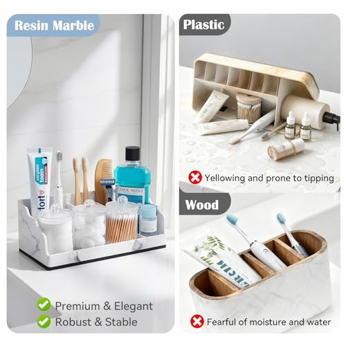 TuCao Bathroom Counter Organizer with 3PCS Qtip Holder, Marble Toothbrush Holders for Bathrooms, Bathroom Organizers and Storage with Drain Holes, Electric Toothbrush Holder, Vanity Organizer - color: Black, size: 3 Cups