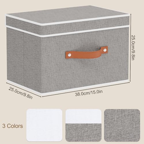 Collapsible Boxes, Linen Foldable Storage Bins with Lids, 15 x 9.8 x 9.8 Inch Storage Baskets with Double Handles, Grey, 5-Pack - color: Grey, size: 15x9.8x9.8in(5-Pack)