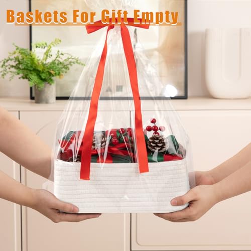 OIAHOMY 4 Pack Storage Baskets for Organizing, Small Bins for Shelves, Cute Decorative Storage Bins, Organizer Baskets for Gifts Empty, 11.8''Lx7.8''Wx4.7''H, White - color: White, size: 11.8"*7.8"*4.7"