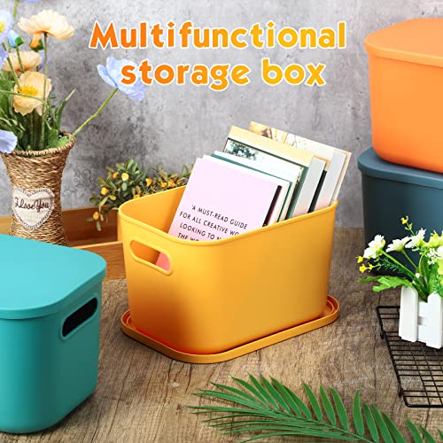 Hoolerry 8 Pieces Colorful Storage Bins with Lid, Plastic Storage Basket Organizing Container Stackable Box with Handle for Shelves Desktop Playroom Office(10.2 x 7 x 6.3 Inch,Multi-colored) - color: Multi-colored, size: 10.2 x 7 x 6.3 Inch