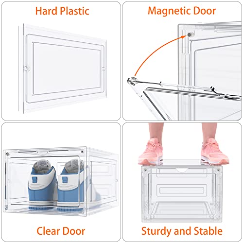 HOMIDEC Shoe Storage, 6 Pack Shoe Organizer Clear Hard Plastic Shoe Box, Shoe Boxes Clear Plastic Stackable, Shoe Boxes with Lids for Size 13, Transparent - color: Transparent, size: 6