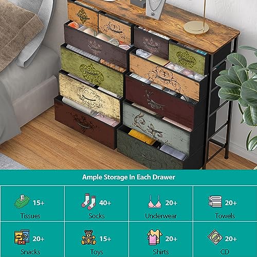 VASICAR Dresser for Bedroom with 12 Drawers, Tall Fabric Drawer Dresser, Chest of Drawers for Closet, Nursery, Bedside, Living Room, Entryway, Hallway (Pattern) - color: Pattern