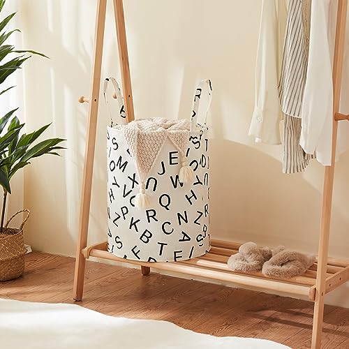 Large Storage Basket for Girls and Boys, Collapsible Laundry Hamper with Long Handles, Toy Bins for Nursery, Kids Room Décor - color: Black Letter, size: 1 Pack